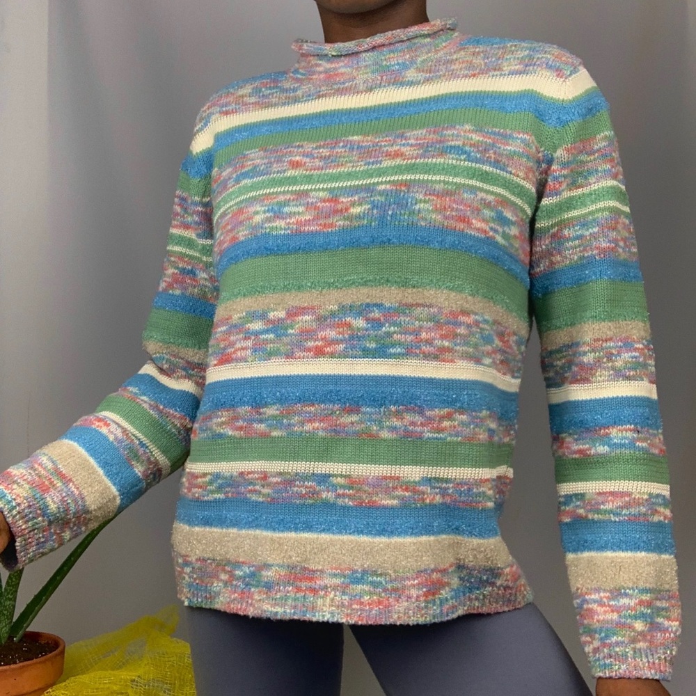 Multicolor Striped Mock Neck Sweater